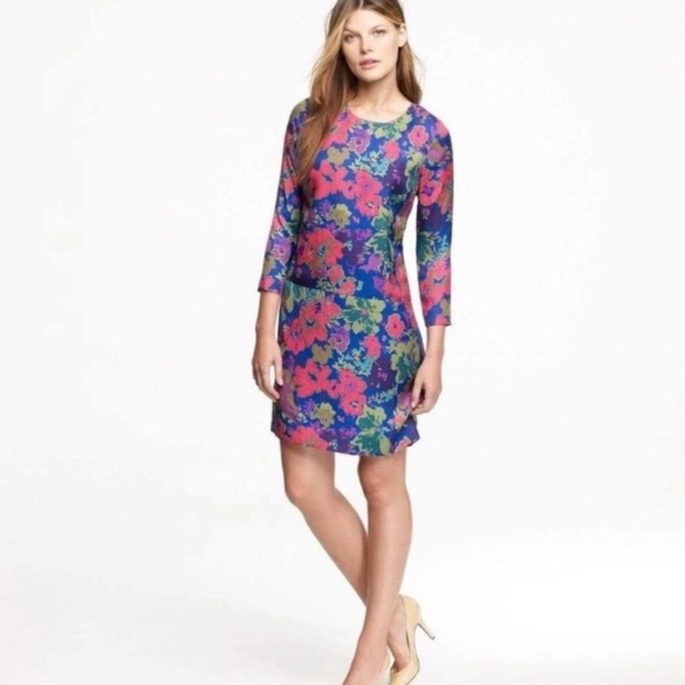 J. Crew Colorful Mod Floral Long Sleeve Dress